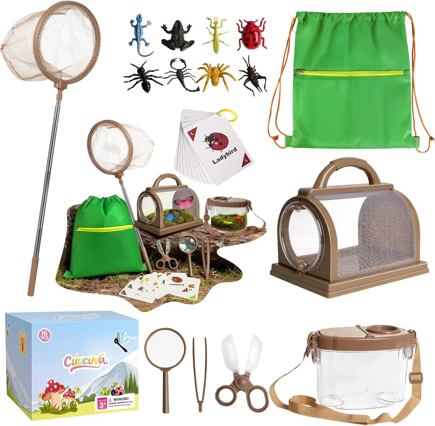 Bug Catcher Kit for Kids: Outdoor Explorer Set with Cage, Net, Magnifier, 8 Toy Bugs & Cards, STEM Gift for Boys & Girls Ages 3+
Bug Catcher Kit for Kids: Outdoor Explorer Set with Cage, Net, Magnifier, 8 Toy Bugs & Cards, STEM Gift for Boys & Girls Ages 3+