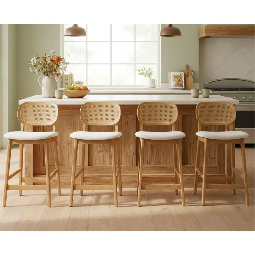 Counter Height Bar Stools Set of 4 with Cane Back, Boho Sherpa Upholstery, 26 Inch Cream Chairs
Counter Height Bar Stools Set of 4 with Cane Back, Boho Sherpa Upholstery, 26 Inch Cream Chairs