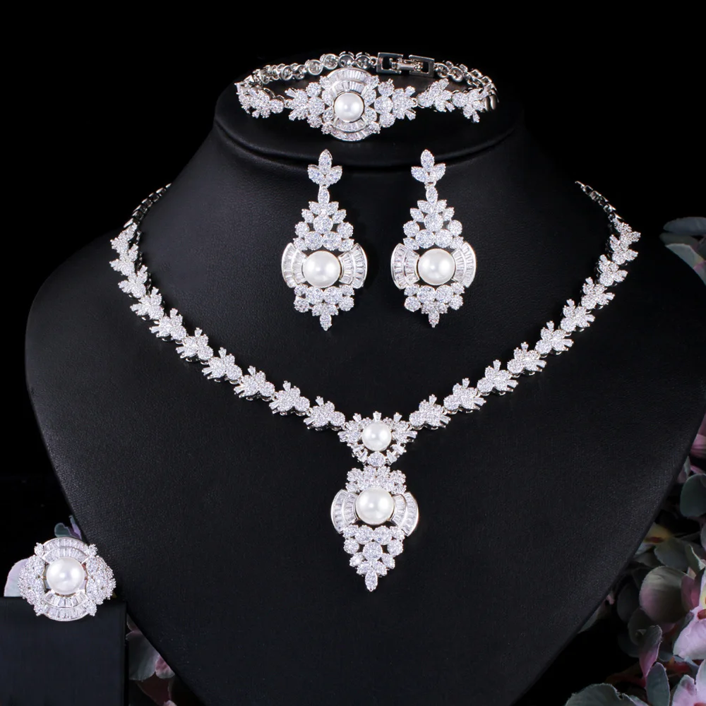 CWWZircons 4pcs Cubic Zirconia Luxury White Pearl Necklace Earrings Jewelry Sets for Women Wedding Bridal Party Accessories T691
CWWZircons 4pcs Cubic Zirconia Luxury White Pearl Necklace Earrings Jewelry Sets for Women Wedding Bridal Party Accessories T691