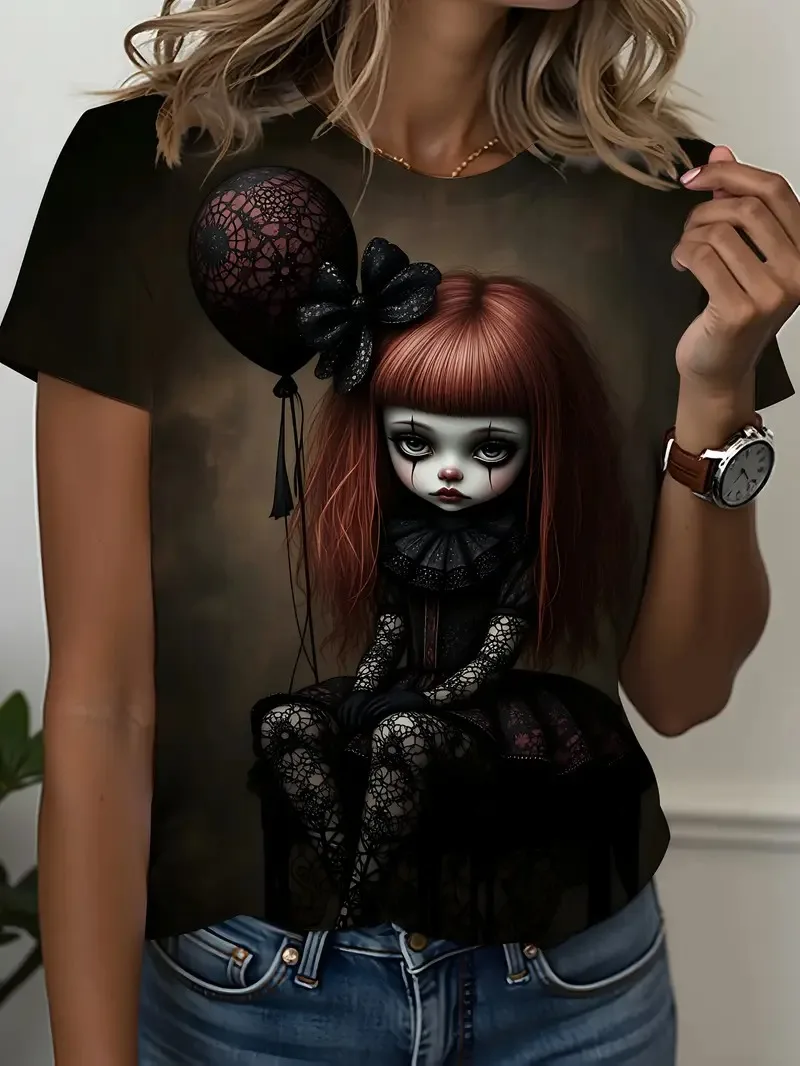 New Halloween dark fairy tale style 3D printed women's T-shirt fashion and casual round neck short sleeved oversized women's top
New Halloween dark fairy tale style 3D printed women's T-shirt fashion and casual round neck short sleeved oversized women's top