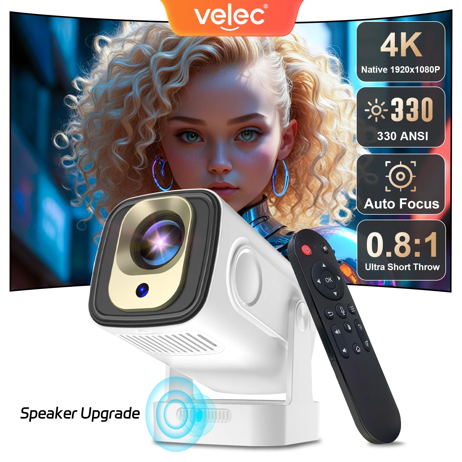 Velec Projector 330 ANSI LM Android 11 BT5.4 Auto Focus 4K 1080P Air Mouse Voice Remote Mini Protable Projector HY260 Pro
Velec Projector 330 ANSI LM Android 11 BT5.4 Auto Focus 4K 1080P Air Mouse Voice Remote Mini Protable Projector HY260 Pro