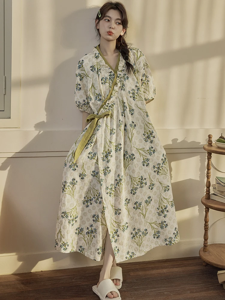 Women's Summer Long Sve Sp Dr New Chinese Sle Cute Loose Home Clothes with Chest Pad Cartoon Print Thin Cotton Fabric
Women's Summer Long Sve Sp Dr New Chinese Sle Cute Loose Home Clothes with Chest Pad Cartoon Print Thin Cotton Fabric