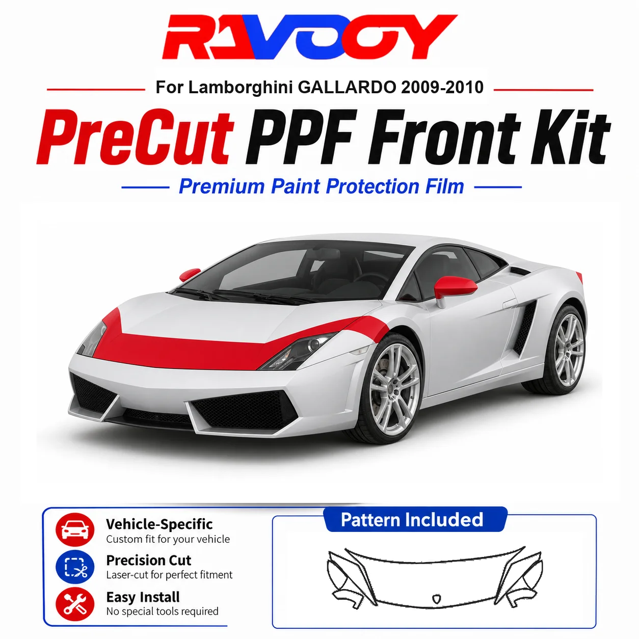 8.5mil TPU Precut PPF Kit For Lamborghini GALLARDO 2009-2010 - Hood, Fenders & Mirror Set - Self-Healing Clear Bra Film
8.5mil TPU Precut PPF Kit For Lamborghini GALLARDO 2009-2010 - Hood, Fenders & Mirror Set - Self-Healing Clear Bra Film