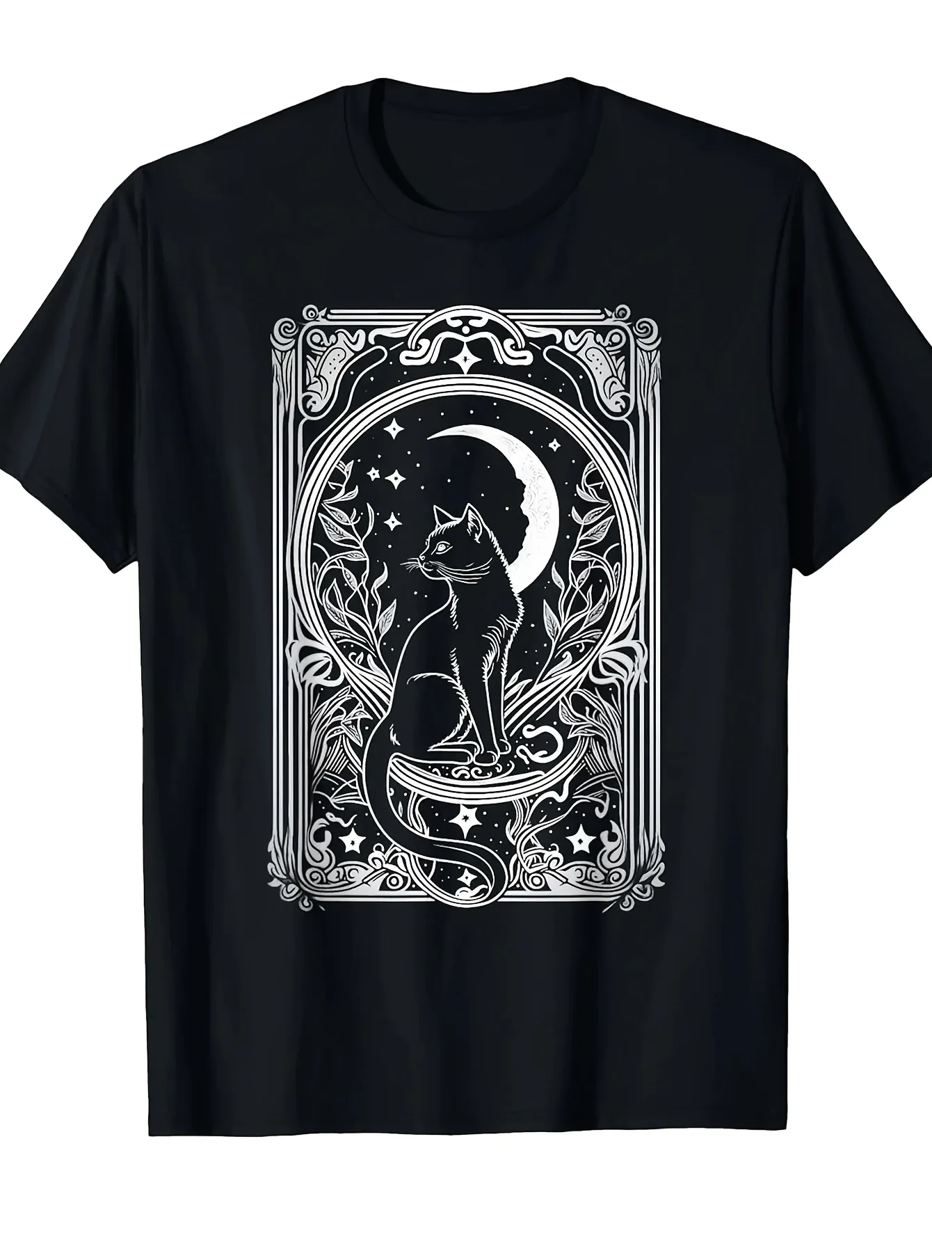 Women'S Gothic Black Cat Graphic T-Shirt - Features White Ornate Design with Crescent Moon and Stars Perfect for Casual Wear
Women'S Gothic Black Cat Graphic T-Shirt - Features White Ornate Design with Crescent Moon and Stars Perfect for Casual Wear