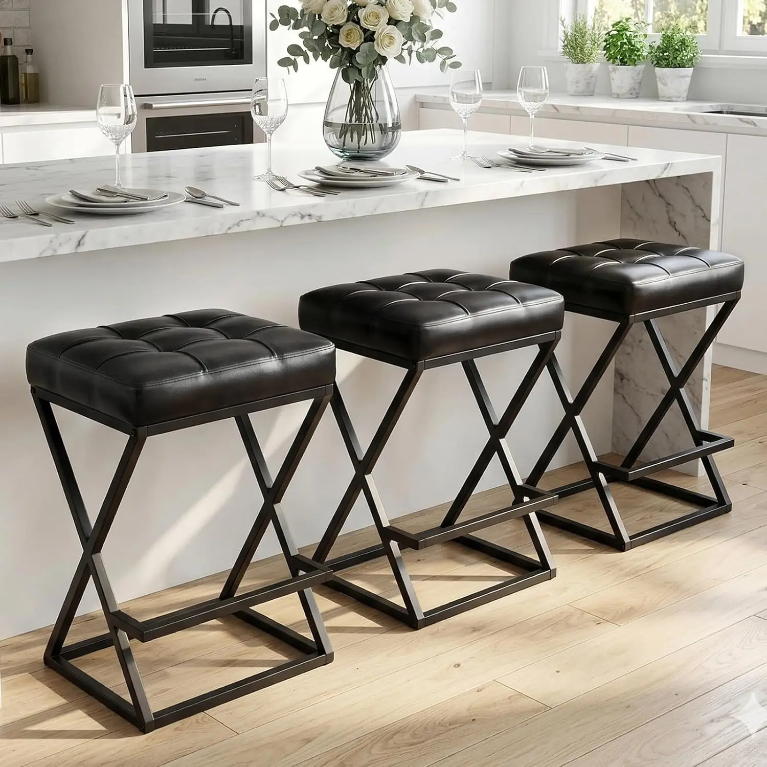 26in Backless Leather Bar Stool Set Metal X-Leg Footrest Kitchen Island Dining Black Customized
26in Backless Leather Bar Stool Set Metal X-Leg Footrest Kitchen Island Dining Black Customized