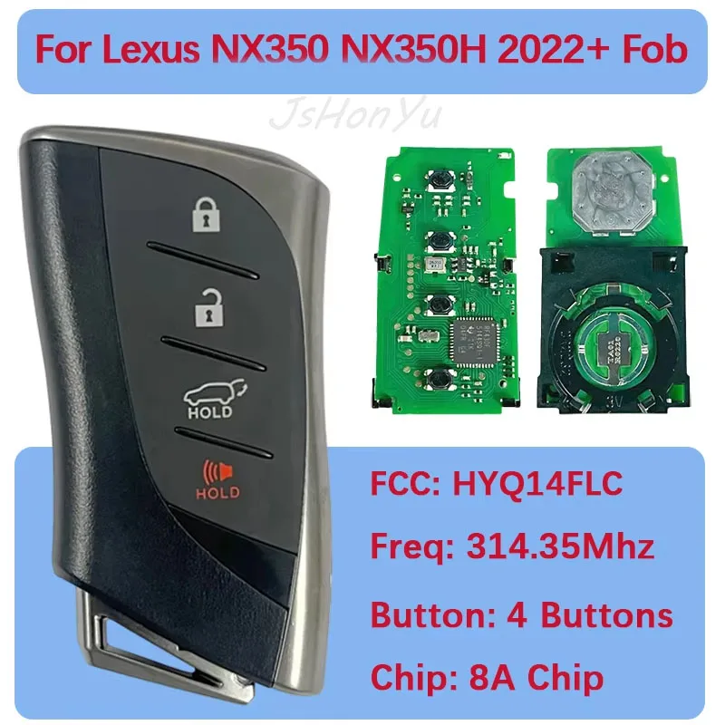 JsHonYu HYQ14FLC 8990H-F6100 314.35/312.10MHz 8A Chip Smart Remote Key for Lexus NX350 NX350H 2022-2024 4 Button Keyless Fob
JsHonYu HYQ14FLC 8990H-F6100 314.35/312.10MHz 8A Chip Smart Remote Key for Lexus NX350 NX350H 2022-2024 4 Button Keyless Fob