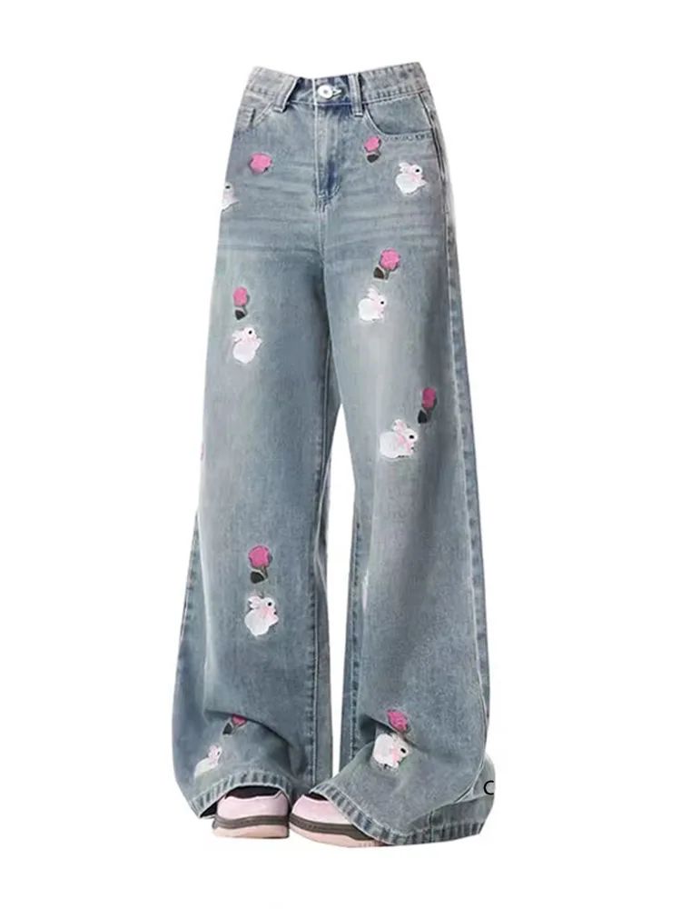 Korean Fashion Jeans Gyaru Denim Trousers Kawaii Flower Rabbit Embroidery High Waist Wide Leg Pants Baggy Harajuku Casual Tide
Korean Fashion Jeans Gyaru Denim Trousers Kawaii Flower Rabbit Embroidery High Waist Wide Leg Pants Baggy Harajuku Casual Tide