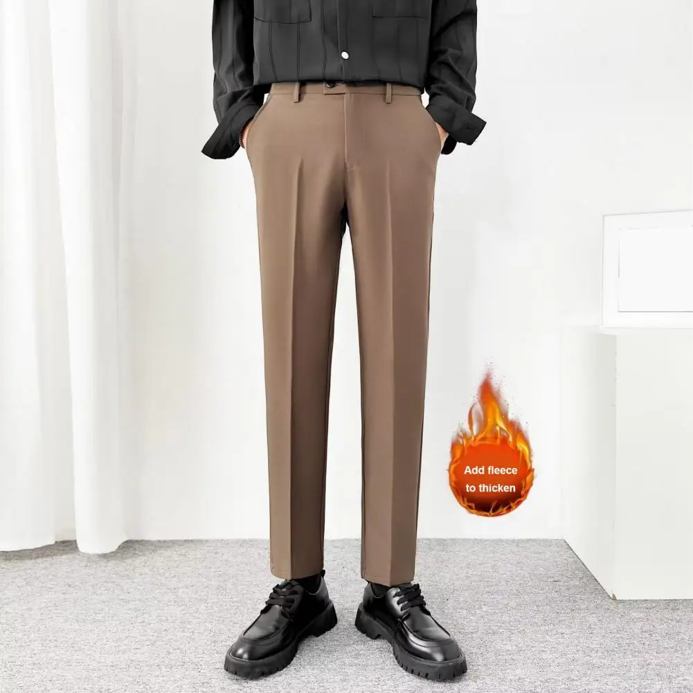 Solid Color Suit Pants Thick Plush Men's Suit Pants with Soft Pockets Mid Waist Closure Formal Business Style for Office
Solid Color Suit Pants Thick Plush Men's Suit Pants with Soft Pockets Mid Waist Closure Formal Business Style for Office