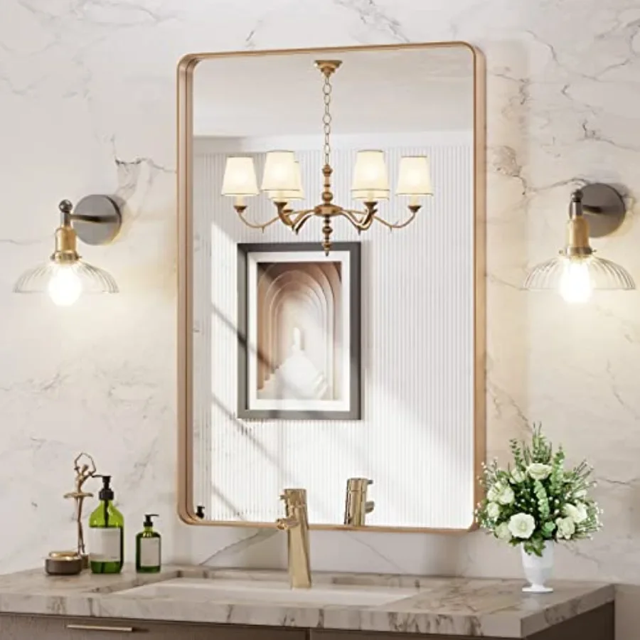 24"X36" Bathroom Mirror Rounded Rectangle Frame Mirror Brushed Bathroom Vanity Mirror Wall-Mounted Anti-Rust Hangs Horizontally
24"X36" Bathroom Mirror Rounded Rectangle Frame Mirror Brushed Bathroom Vanity Mirror Wall-Mounted Anti-Rust Hangs Horizontally