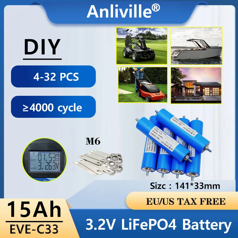 4-32 шт. Anliville EVE Lifepo4 аккумулятор 3,2 В 15 Ач высокой мощности DIY 12 В 24 В 4S Электрический инструмент Кемпинг RV Аудио мотоцикл Снимите распродажу
4-32 шт. Anliville EVE Lifepo4 аккумулятор 3,2 В 15 Ач высокой мощности DIY 12 В 24 В 4S Электрический инструмент Кемпинг RV Аудио мотоцикл Снимите распродажу