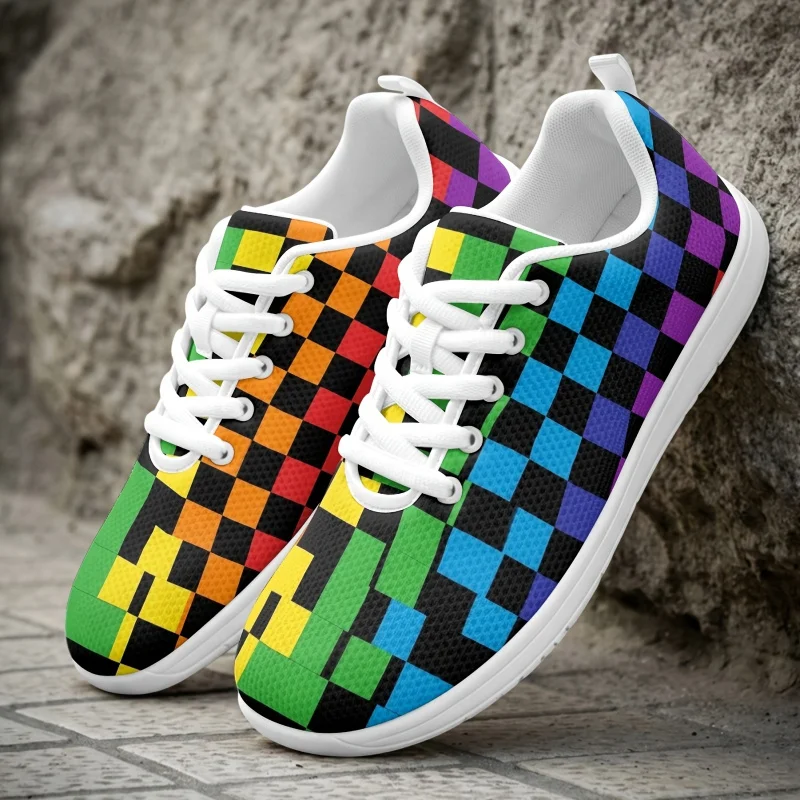 Colorful gradient checkerboard geometric print unisex casual mesh shoes Lace-up soft-soled non-slip wear-resistant low-top round
Colorful gradient checkerboard geometric print unisex casual mesh shoes Lace-up soft-soled non-slip wear-resistant low-top round