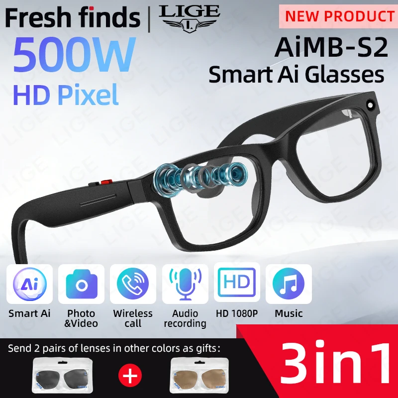 LIGE 5MP Camera Smart Glasses Video Recording AI Translation Bluetooth Conversation Listening To Music 2026 New Smart Sunglasses
LIGE 5MP Camera Smart Glasses Video Recording AI Translation Bluetooth Conversation Listening To Music 2026 New Smart Sunglasses