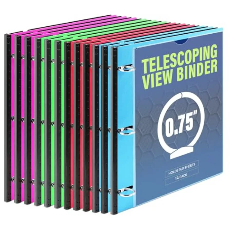 12-Pack Telescoping 3 Ring Binder,Expandable Flexible Binder - Patented Design for Easy Portability, Holds 160 Sheets, 4 Bright
12-Pack Telescoping 3 Ring Binder,Expandable Flexible Binder - Patented Design for Easy Portability, Holds 160 Sheets, 4 Bright