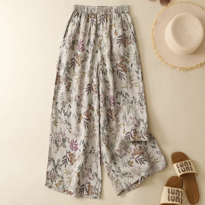 Summer New Loose Cotton Linen Wide Waist Printed Elastic Waist Casual Pants Women Thin Flower Pants Elastic Waist Drawstring
Summer New Loose Cotton Linen Wide Waist Printed Elastic Waist Casual Pants Women Thin Flower Pants Elastic Waist Drawstring