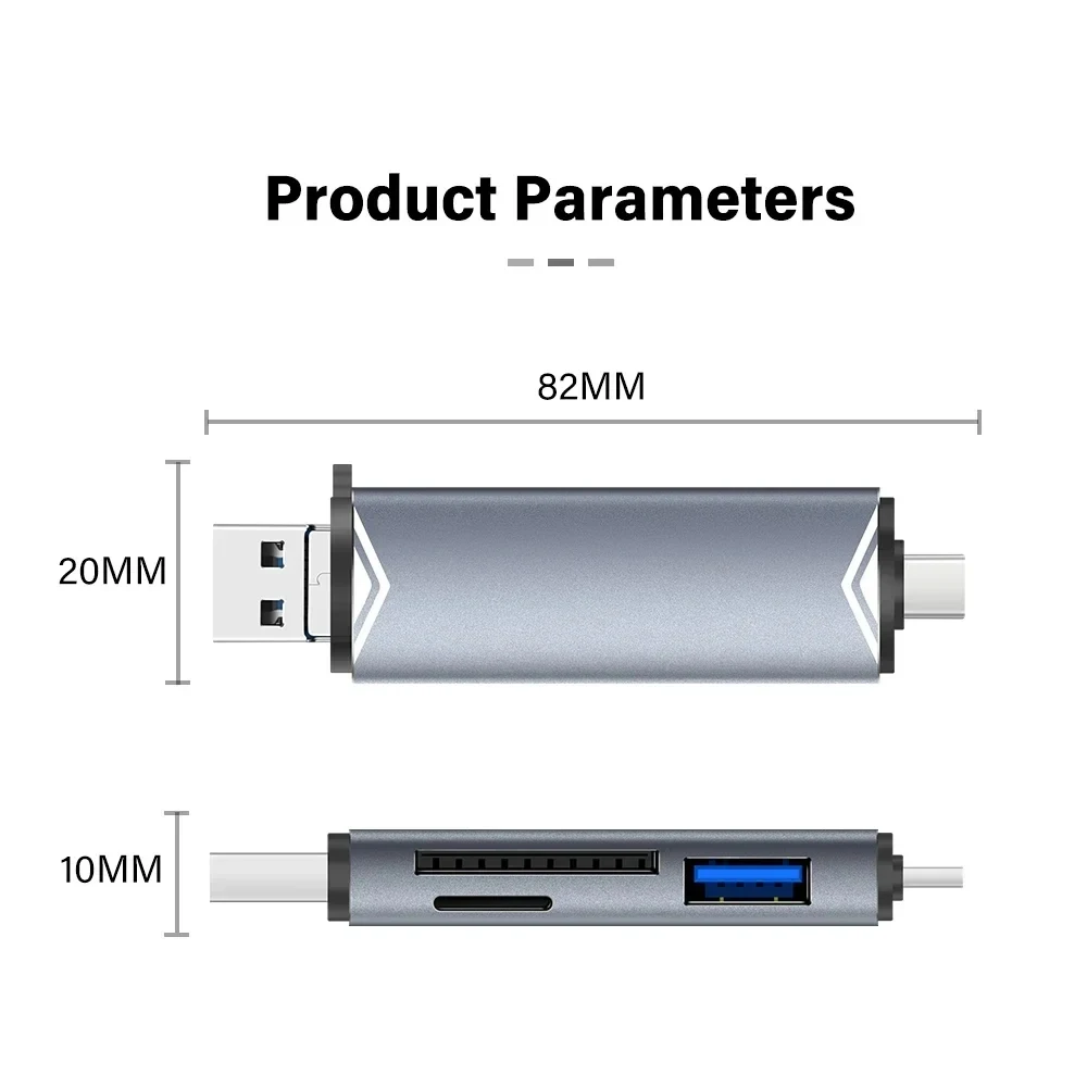 6 in 1 Multifunctional High-Speed USB 3.0 Type-C Micro USB Memory Card Reader Universal Portable Aluminum Alloy Card Adapter for
6 in 1 Multifunctional High-Speed USB 3.0 Type-C Micro USB Memory Card Reader Universal Portable Aluminum Alloy Card Adapter for