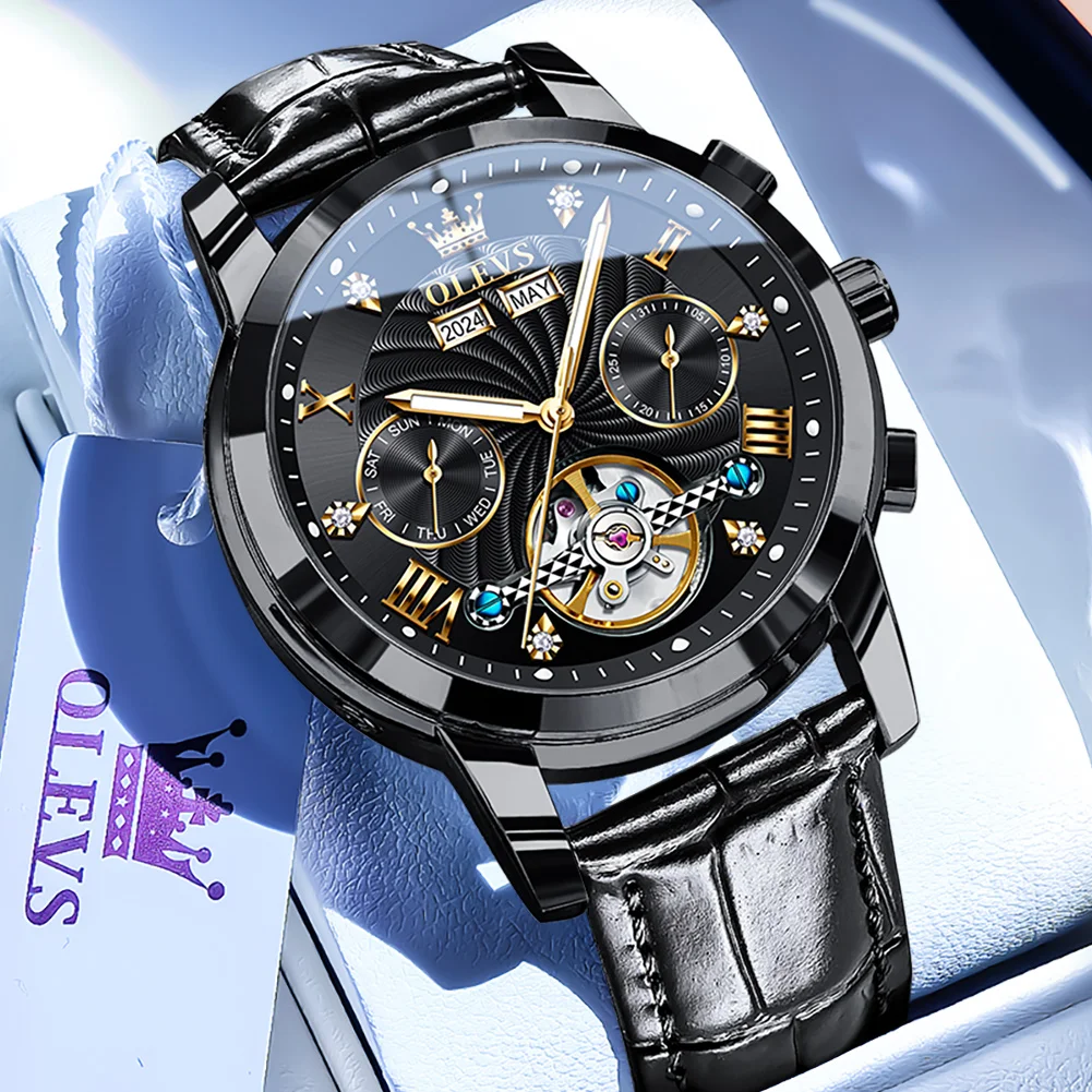 Часы OLEVS для мужчин, водонепроницаемые автоматические механические часы, часы с турбийоном и бриллиантами, новые модные мужские подарки, кожаный ремешок
Часы OLEVS для мужчин, водонепроницаемые автоматические механические часы, часы с турбийоном и бриллиантами, новые модные мужские подарки, кожаный ремешок