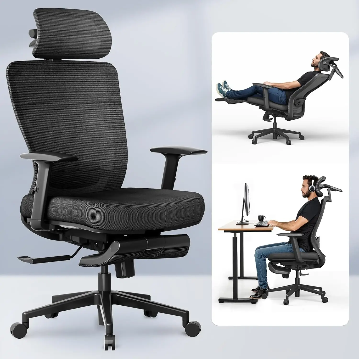 Cloud Ergonomic Office Chair with Footrest, Home Office Desk Chairs, with Adjustable Lumbar Support/3D Headrest/Reliable Base
Cloud Ergonomic Office Chair with Footrest, Home Office Desk Chairs, with Adjustable Lumbar Support/3D Headrest/Reliable Base