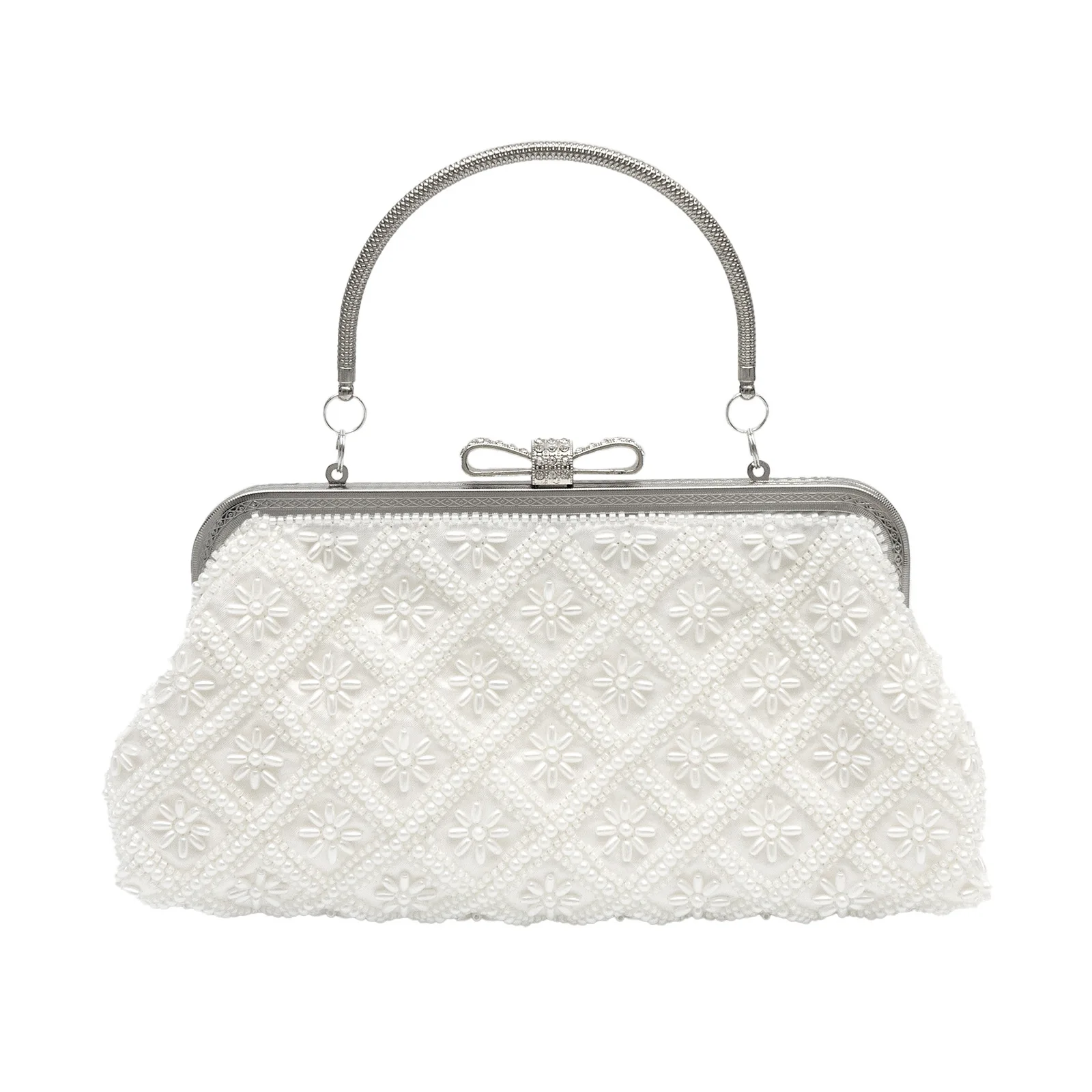 Vintage diamond pattern flower pearl bag with bowknot handle evening bag 2025 new style wedding dress party bag
Vintage diamond pattern flower pearl bag with bowknot handle evening bag 2025 new style wedding dress party bag