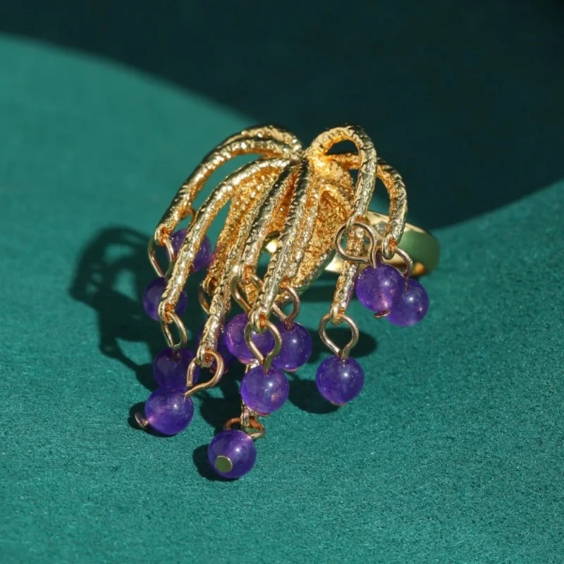 Vintage Purple Rings Adjustable Tassel Natural Stone Gold Color Palace Elegant High Quality Women Jewelry Luxury Birthday
Vintage Purple Rings Adjustable Tassel Natural Stone Gold Color Palace Elegant High Quality Women Jewelry Luxury Birthday