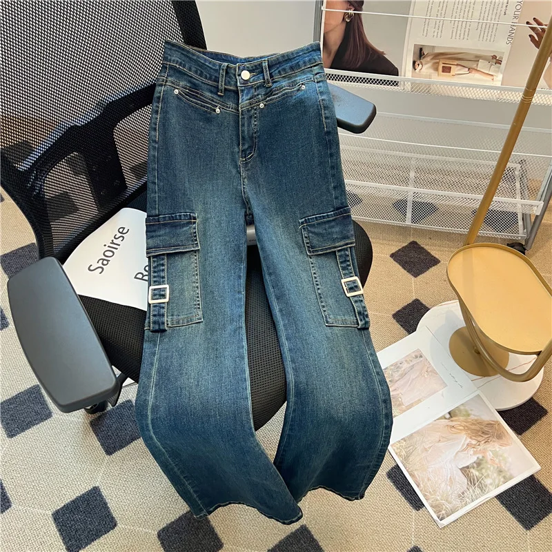 Street hottie workwear pocket jeans for women high waist slim stretch advanced retro design horseshoe flared long pants
Street hottie workwear pocket jeans for women high waist slim stretch advanced retro design horseshoe flared long pants