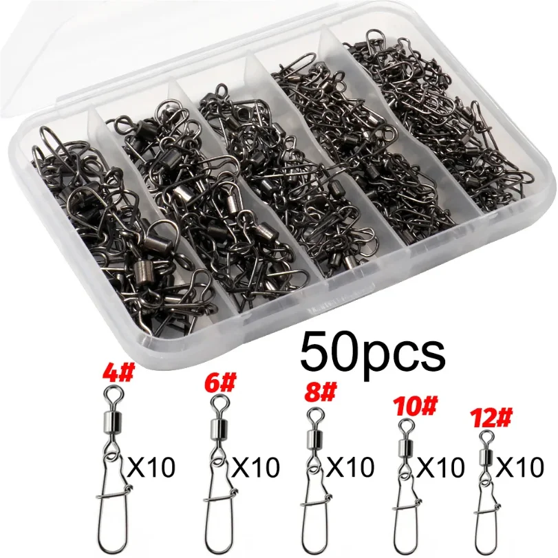 50pcs Swivel Snap Connector Pin Bearing Rolling 360 Rotate Ring Tackle Buckle Hook Lure Kit Wire Box Fishing Accessories
50pcs Swivel Snap Connector Pin Bearing Rolling 360 Rotate Ring Tackle Buckle Hook Lure Kit Wire Box Fishing Accessories
