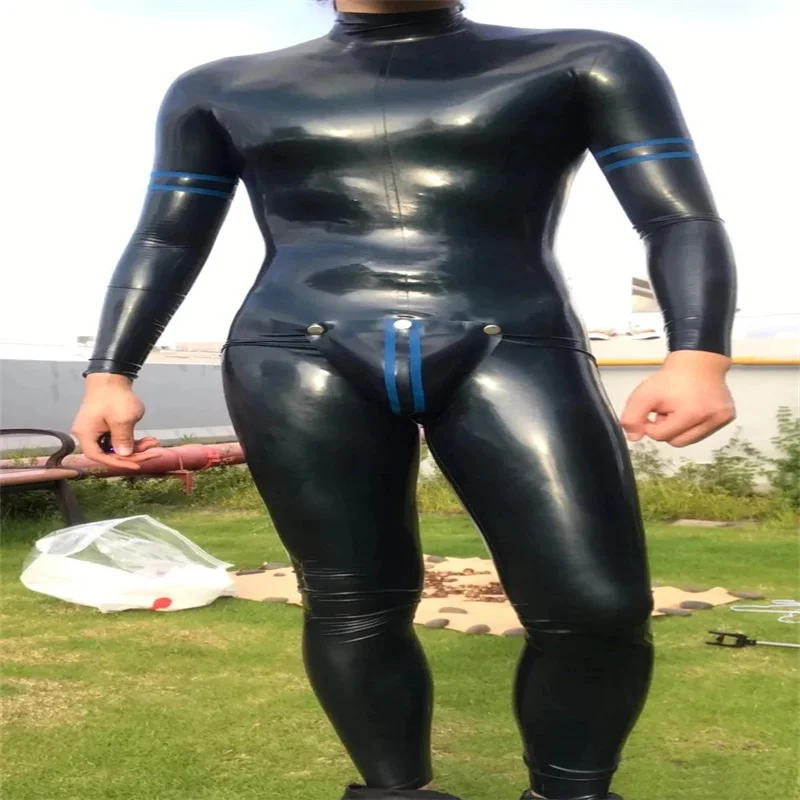 Handmade Fashion Man Latex Bodysuit Tight Rubber Latex Catsuit with Cod Piece Leotard with Blue Strips
Handmade Fashion Man Latex Bodysuit Tight Rubber Latex Catsuit with Cod Piece Leotard with Blue Strips