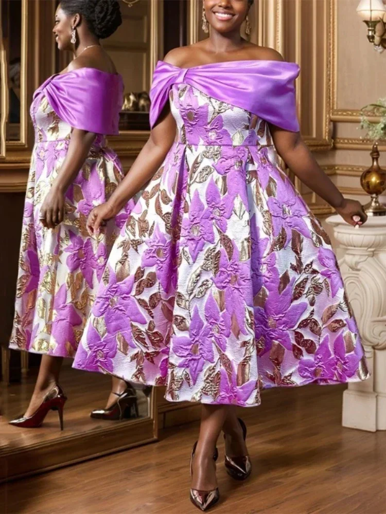 Luxury Purple Dresses for Woman 2025 New Off The Shoulder Big Bow Decorate Pleated Mid Calf Birthday Party African Dresses
Luxury Purple Dresses for Woman 2025 New Off The Shoulder Big Bow Decorate Pleated Mid Calf Birthday Party African Dresses