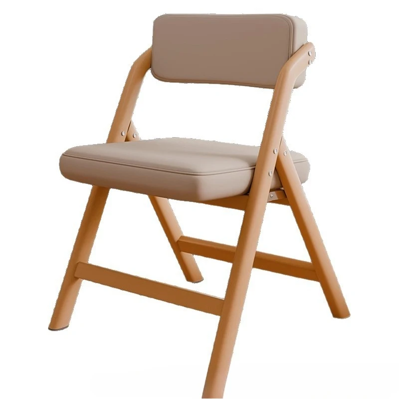 Foldable chair, comfortable home backrest, sedentary chair stackable stool, space-saving retro solid wood dining chair