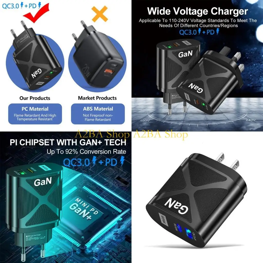 A2BA 65W GaN Fast Charging Adapter AC100-240V Wide Portable Wall
A2BA 65W GaN Fast Charging Adapter AC100-240V Wide Portable Wall