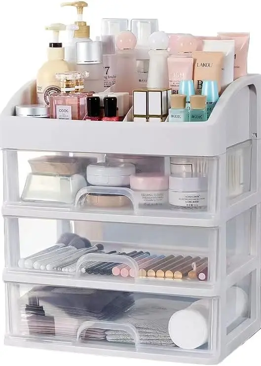 Makeup Organizer with 3 Drawers Plastic Storage for Vanity Cosmetic Display Cases Large Capacity
Makeup Organizer with 3 Drawers Plastic Storage for Vanity Cosmetic Display Cases Large Capacity