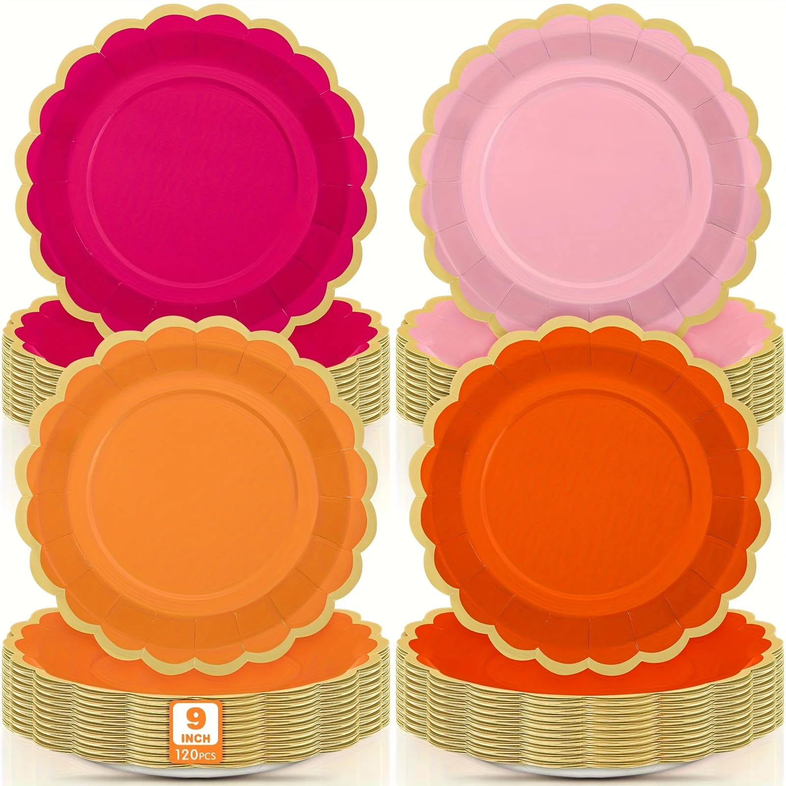 120 Pink And Orange Paper Party Plates, 9-inch Fan-shaped Disposable Dessert Plates, Suitable for Bridal Parties, Pink Bow Parties, Gender Reveal Parties, Weddings, Birthday Parties, And Other Occasions.
120 Pink And Orange Paper Party Plates, 9-inch Fan-shaped Disposable Dessert Plates, Suitable for Bridal Parties, Pink Bow Parties, Gender Reveal Parties, Weddings, Birthday Parties, And Other Occasions.