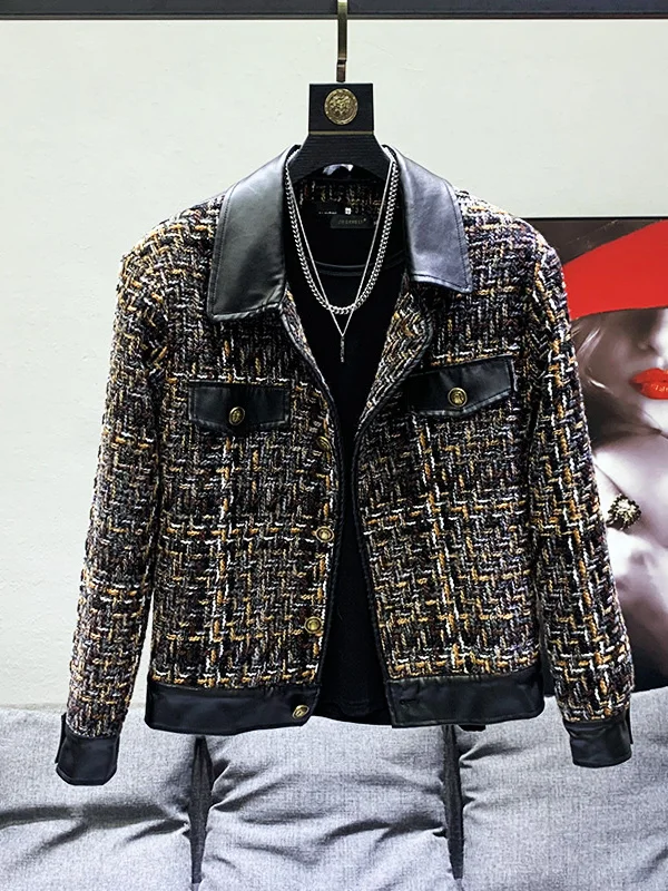 Autumn Winter Men's Loose Fit ort Leather Jaet Faionable Youth Polyester Fabric Knitted Patchwork Outerwear Coat
Autumn Winter Men's Loose Fit ort Leather Jaet Faionable Youth Polyester Fabric Knitted Patchwork Outerwear Coat