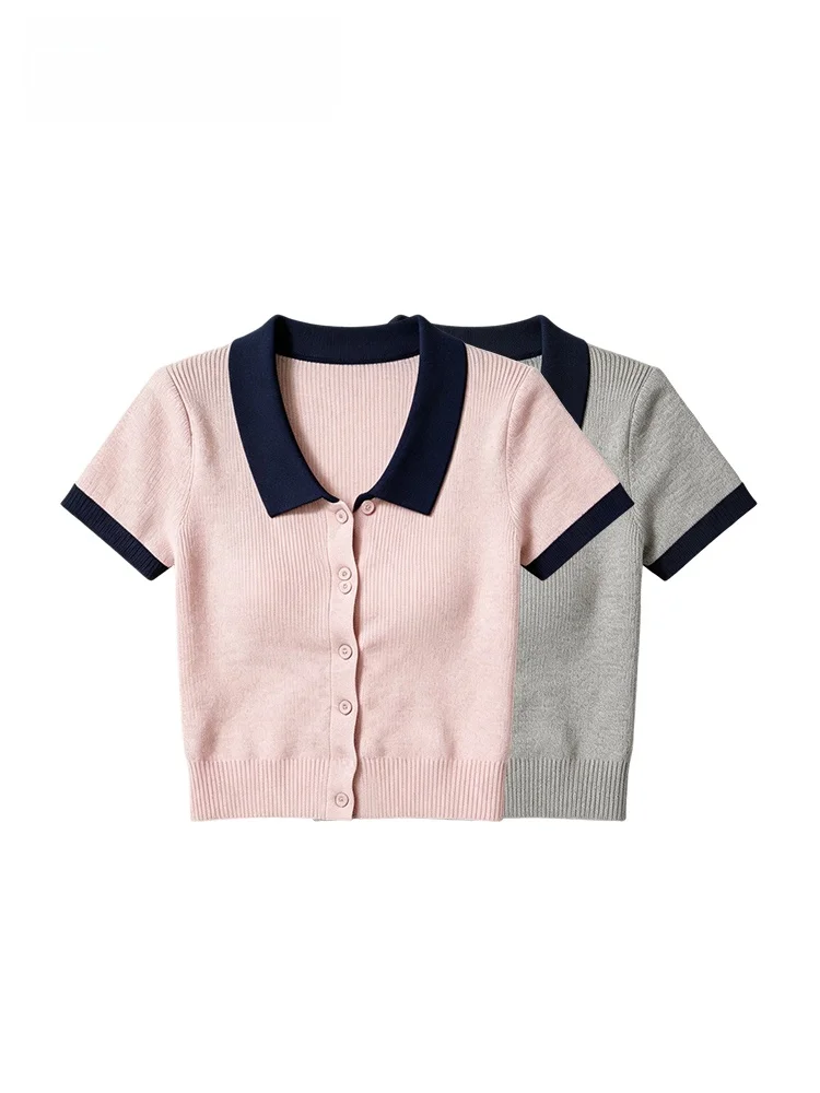 Summer New Style Women's Knitted Short Sleeve Neck Top plus Size Clothes Meat Concealing Youthful Opening Collar Shirt
Summer New Style Women's Knitted Short Sleeve Neck Top plus Size Clothes Meat Concealing Youthful Opening Collar Shirt