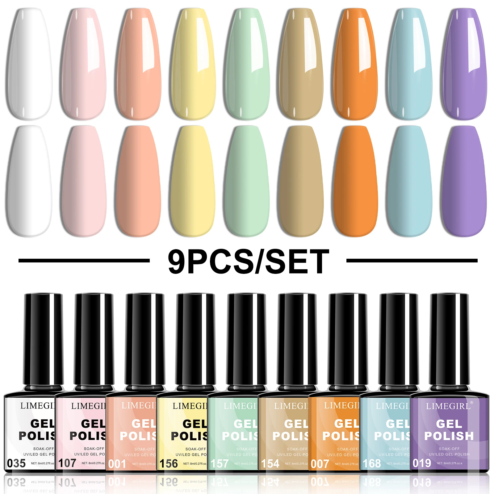 LIMEGIRL 9-цветный набор гель-лаков для ногтей Macaron Color UV LED Soaking Полуперманентный гель-лак для начинающих Набор гелей для дизайна ногтей
LIMEGIRL 9-цветный набор гель-лаков для ногтей Macaron Color UV LED Soaking Полуперманентный гель-лак для начинающих Набор гелей для дизайна ногтей