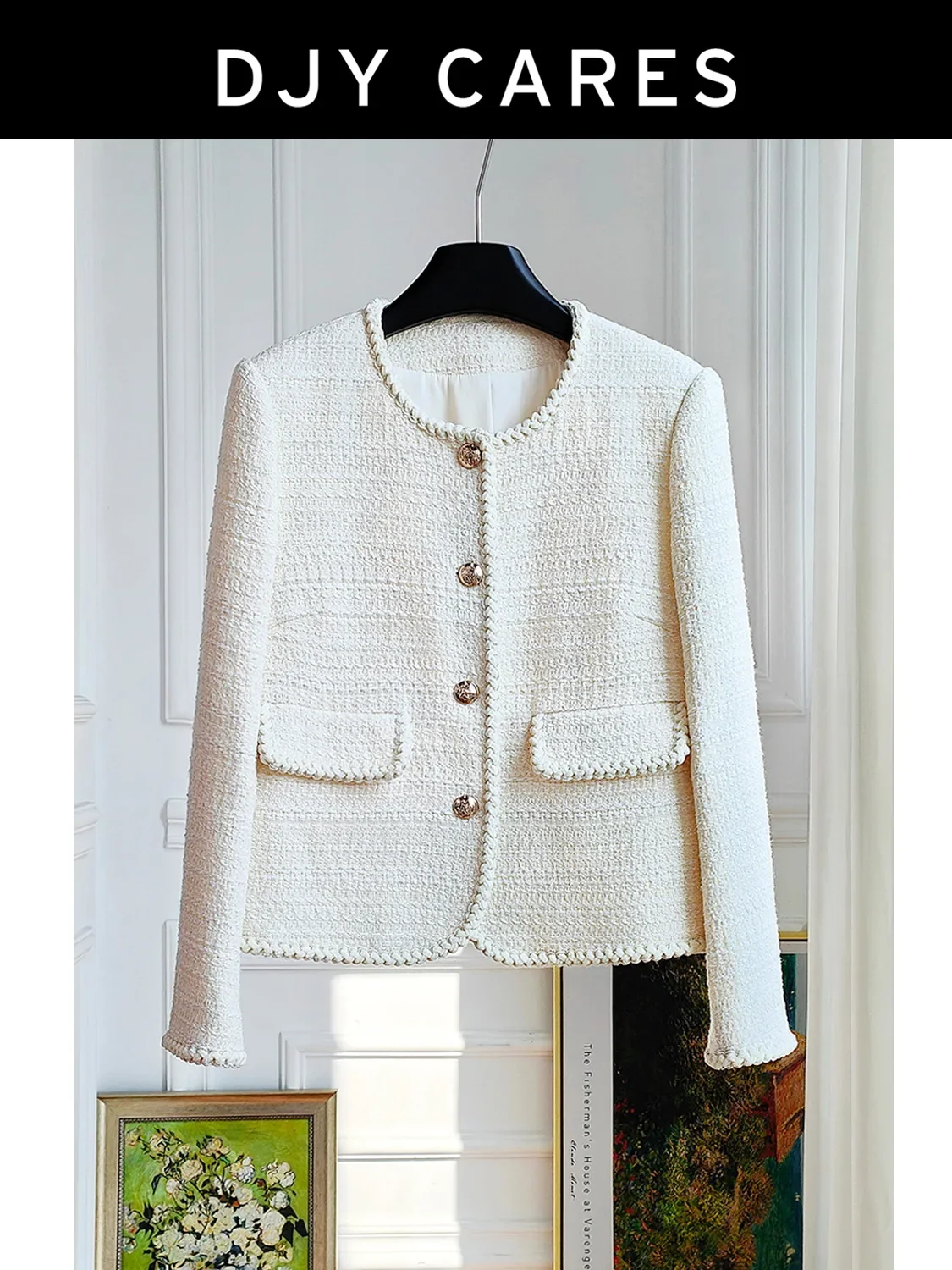New Coarse tweed secret white temperament round neck jacket woven top big size
New Coarse tweed secret white temperament round neck jacket woven top big size