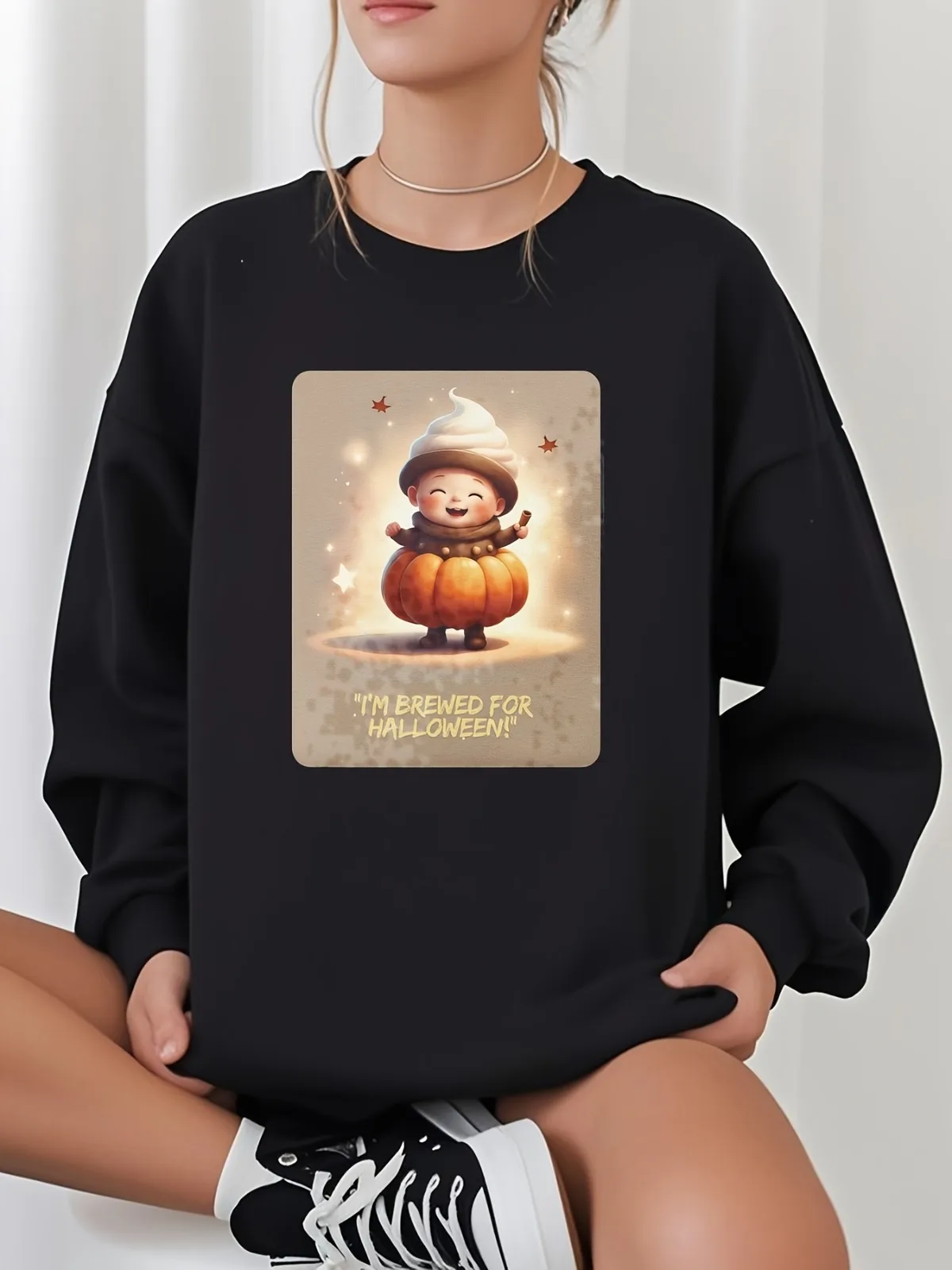 Женская модная повседневная милая толстовка с круглым вырезом и принтом тыквенного медведя, подходящая для вечеринок, праздников, подарочных пуловеров
Женская модная повседневная милая толстовка с круглым вырезом и принтом тыквенного медведя, подходящая для вечеринок, праздников, подарочных пуловеров