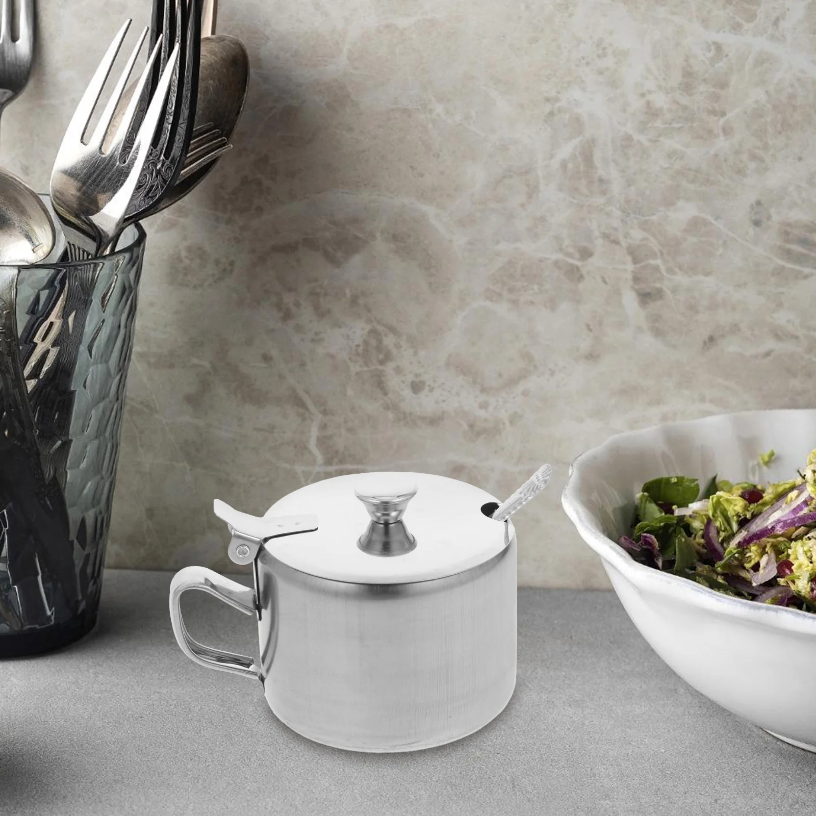 Stainless Steel Sugar Bowls Lid Spoon Kitchen Condiment Jar Spice Containers Seasoning Storage Solution Construction
Stainless Steel Sugar Bowls Lid Spoon Kitchen Condiment Jar Spice Containers Seasoning Storage Solution Construction
