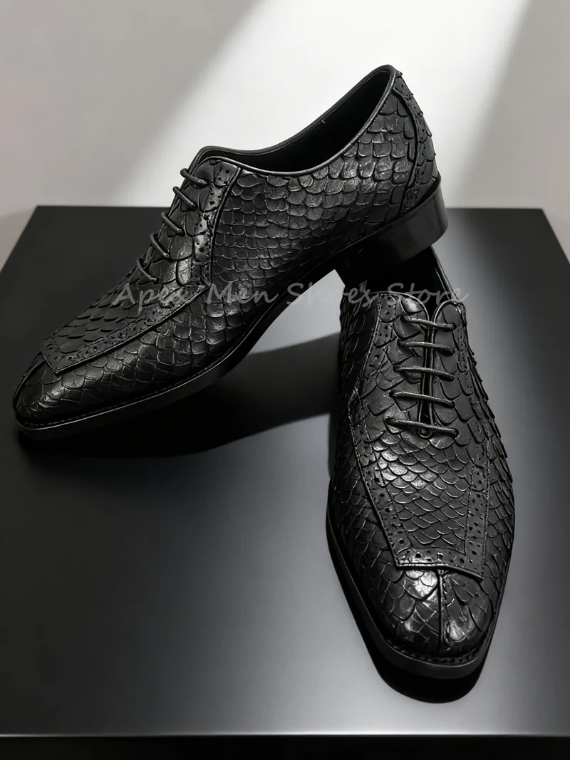 Men's Black Lace Up Business Formal Shoes Genuine Leather Fish Scale Design Embossed Oxford Shoes Breathable Casual Dress Shoes
Men's Black Lace Up Business Formal Shoes Genuine Leather Fish Scale Design Embossed Oxford Shoes Breathable Casual Dress Shoes