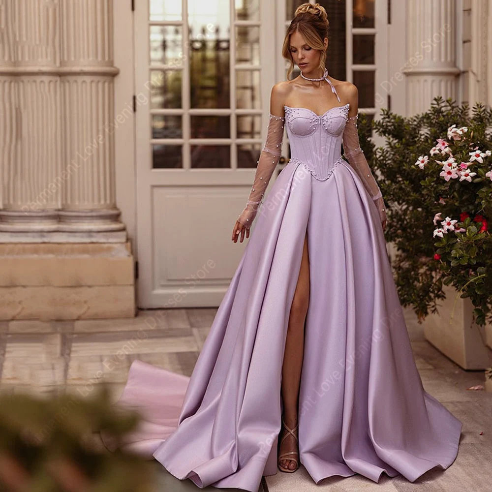 Graceful Women A-Line Evening Dresses Sleeveless Off The Shoulder Prom Gowns Sexy Side Split Ball Vestido Para Mujer Customized
Graceful Women A-Line Evening Dresses Sleeveless Off The Shoulder Prom Gowns Sexy Side Split Ball Vestido Para Mujer Customized