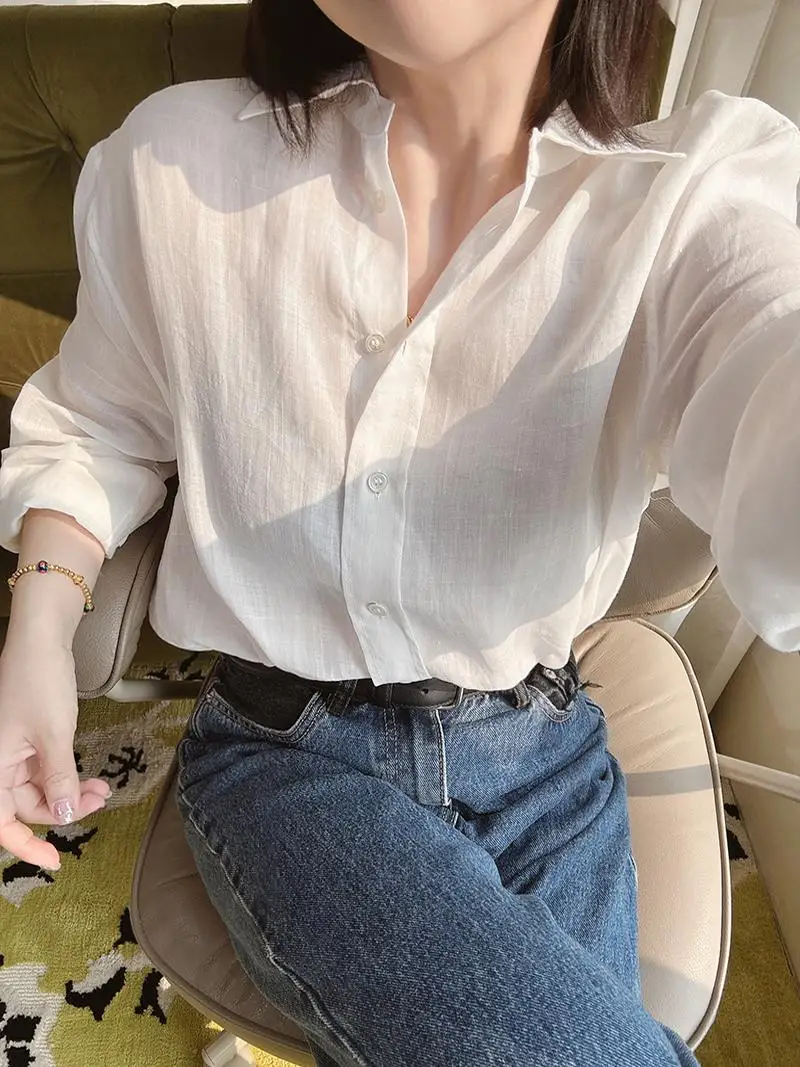 Белая свободная льняная рубашка с длинным рукавом, прозрачная, женская, деловая, повседневная, модная, дышащая, удобная
Белая свободная льняная рубашка с длинным рукавом, прозрачная, женская, деловая, повседневная, модная, дышащая, удобная