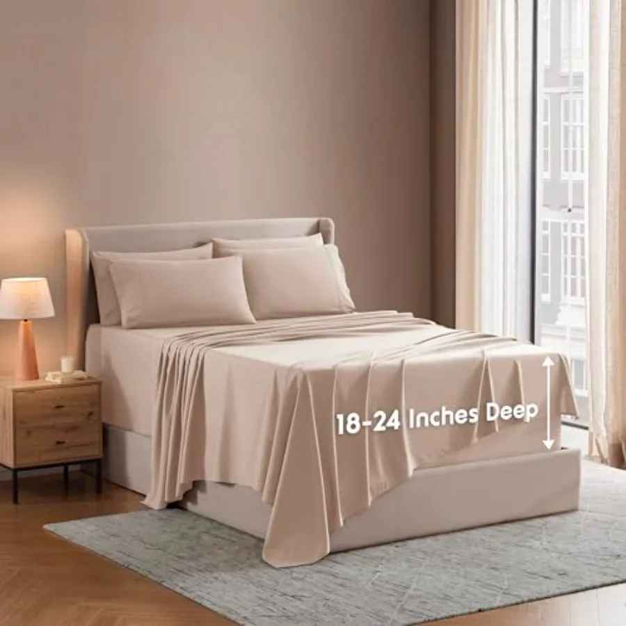 Extra Deep Sheet Set 6 Pcs Breathable and Cooling Sheets Hotel Luxury Bedding Set w/ Inch Deep Pockets Easy and Secure Fit Supe
Extra Deep Sheet Set 6 Pcs Breathable and Cooling Sheets Hotel Luxury Bedding Set w/ Inch Deep Pockets Easy and Secure Fit Supe