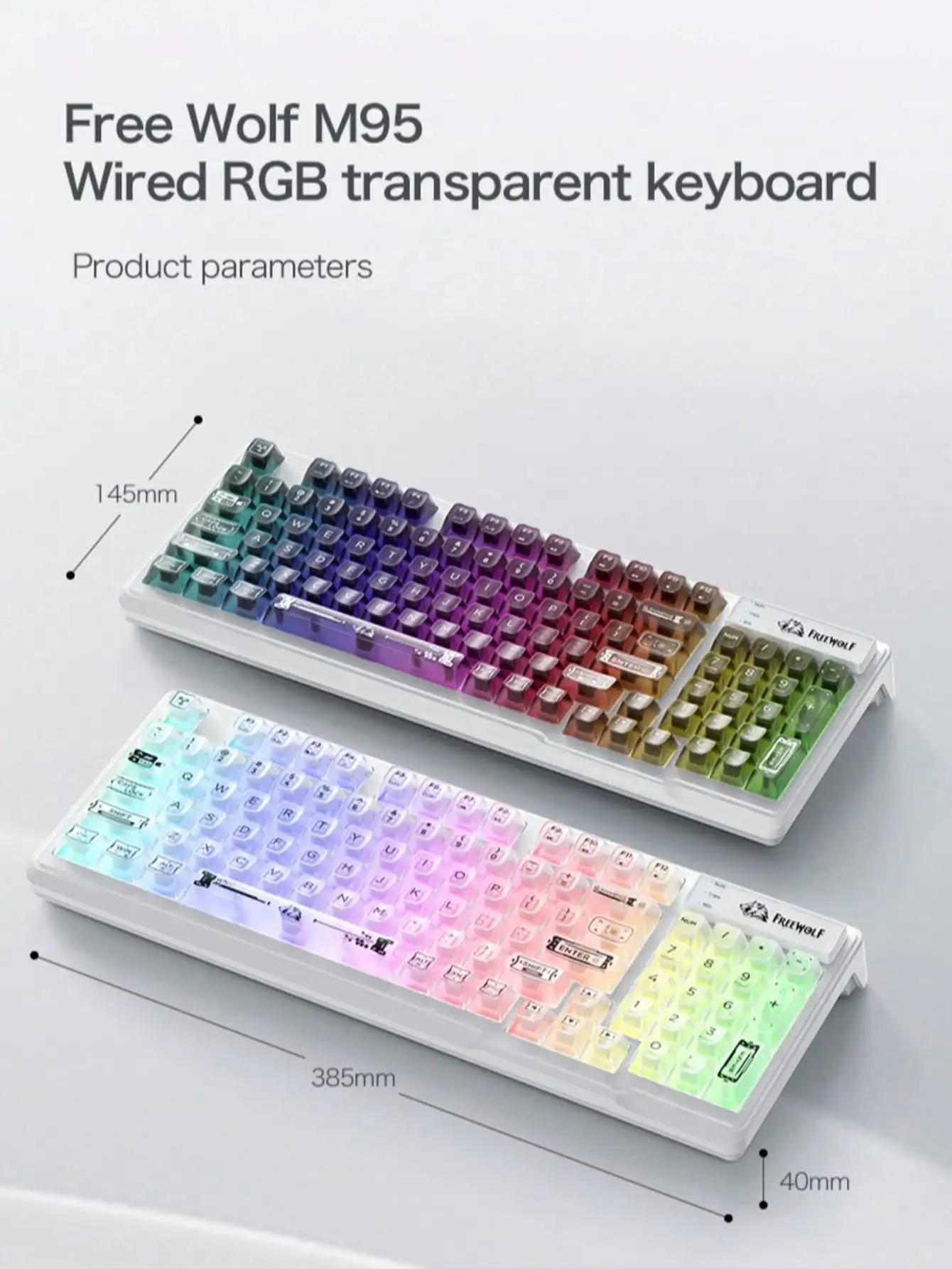 M95 transparent keyboard custom wired RGB lighting game mechanical feel office keyboard
M95 transparent keyboard custom wired RGB lighting game mechanical feel office keyboard