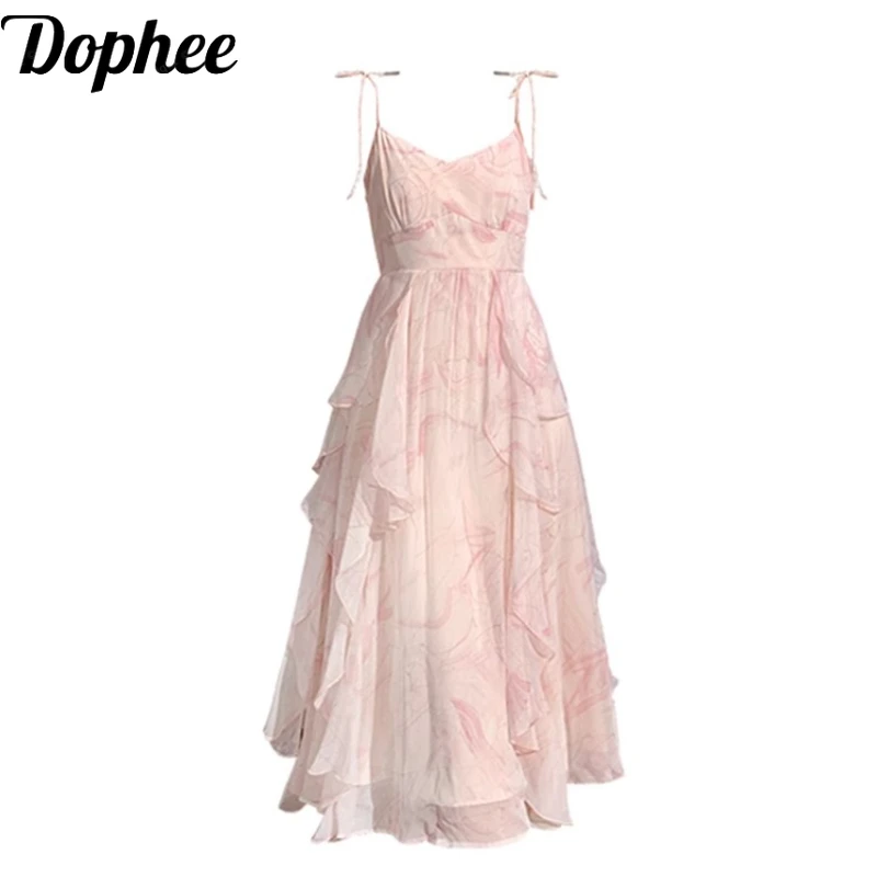 Dophee New Summer Women Pink Bow Strap Dress Elegant Ruffles Fairy Dress Off Shoulder Sleeveless Mid-long Female Beach Dress
Dophee New Summer Women Pink Bow Strap Dress Elegant Ruffles Fairy Dress Off Shoulder Sleeveless Mid-long Female Beach Dress