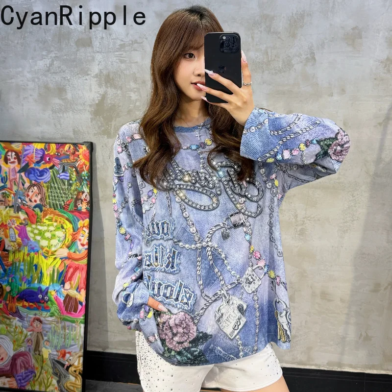 High Quality New Spring Summer Personality Printed Long Sleeve T-shirt Luxury Diamonds Round Neck Pullover Top Cotton Sun Shirts
High Quality New Spring Summer Personality Printed Long Sleeve T-shirt Luxury Diamonds Round Neck Pullover Top Cotton Sun Shirts