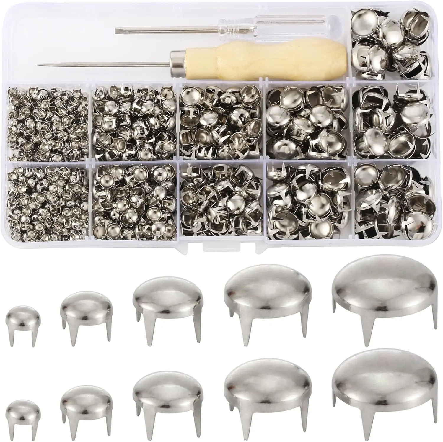 1220 Pcs Assorted Studs for Clothing Leather Rivets Round Dome Spikes Prong Kit Belt Bag Shoe Bracelet Dog Collar
1220 Pcs Assorted Studs for Clothing Leather Rivets Round Dome Spikes Prong Kit Belt Bag Shoe Bracelet Dog Collar