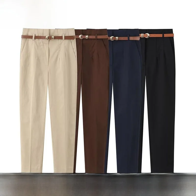 Fashionable High Waist Ankle-Length Pants for Women New Spring Summer Belt Included Straight Leg Zipper Polyester Fiber
Fashionable High Waist Ankle-Length Pants for Women New Spring Summer Belt Included Straight Leg Zipper Polyester Fiber