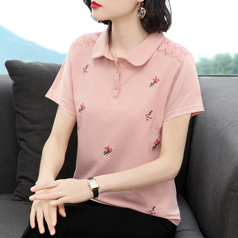 Short Sleeve Shirt Women's Collared Top Midlife Mom Spring Summer New Style Loose Fit Cotton 100% Half Sleeve T-Shirt
Short Sleeve Shirt Women's Collared Top Midlife Mom Spring Summer New Style Loose Fit Cotton 100% Half Sleeve T-Shirt