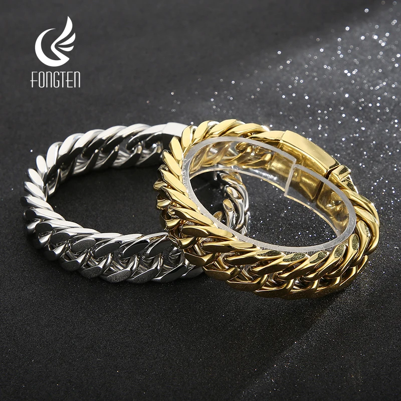 Fongten 21.5cm Bracelets For Men Stainless Steel Cuban Chain Wristband Bracelets Male Bangle Gold Silver Color Jewelry Gifts
Fongten 21.5cm Bracelets For Men Stainless Steel Cuban Chain Wristband Bracelets Male Bangle Gold Silver Color Jewelry Gifts