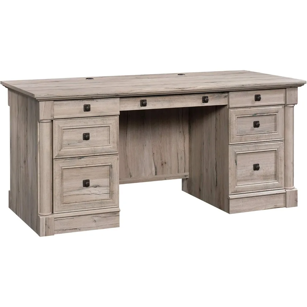 Executive Split Oak Office Desk with Drawers, File Cabinet, Cable Management, and Keyboard Tray
Executive Split Oak Office Desk with Drawers, File Cabinet, Cable Management, and Keyboard Tray