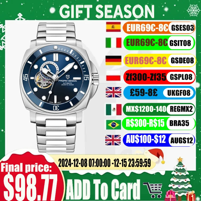 2024 PAGANI DESIGN Men Automatic Mechanical Watch Casual Fashion Sapphire Stainless Steel Diving Waterproof 200M Watch RelojHome
2024 PAGANI DESIGN Men Automatic Mechanical Watch Casual Fashion Sapphire Stainless Steel Diving Waterproof 200M Watch RelojHome